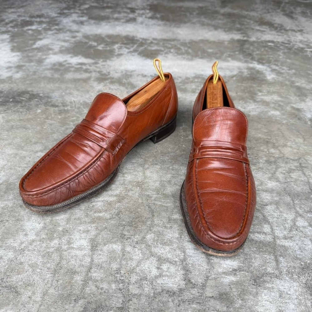 Vintage 80's Florsheim Burnt Orange slip on leather loafers size tagged 10 B - Picture 3 of 8
